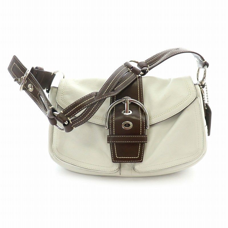 コーチ COACH ショルダーバッグ ハンドバッグ レザー ワンハンドル ワンショルダー メタルパーツ レザーチャーム ロゴ 白 ホワイト 茶 ブラウン 10579 |MP GY17