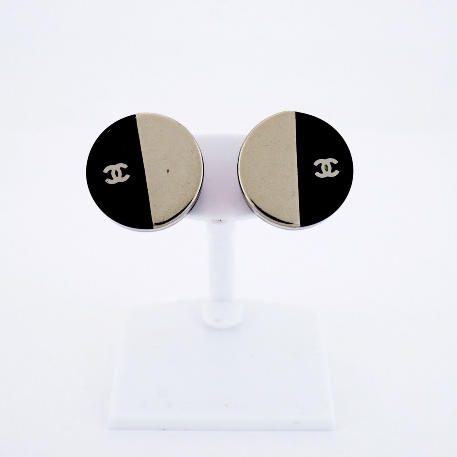 シャネル Chanel シャネル ピアス ココマーク バイ サークル メタル プラスチック シルバー ブラックレディース
