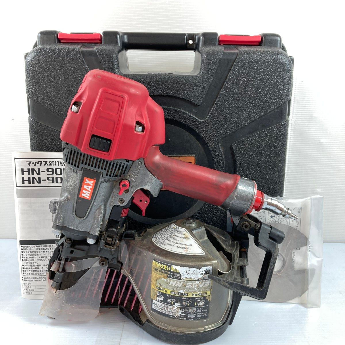 ＊＊MAX マックス 90mm 高圧エアネイラ 釘打ち機 ケース付 HN-90N3 レッド