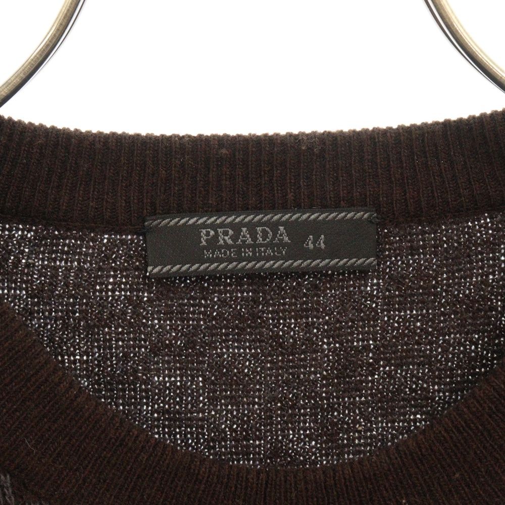 PRADA (プラダ) ウール カシミア チェック柄 ニットセーター ブラウン