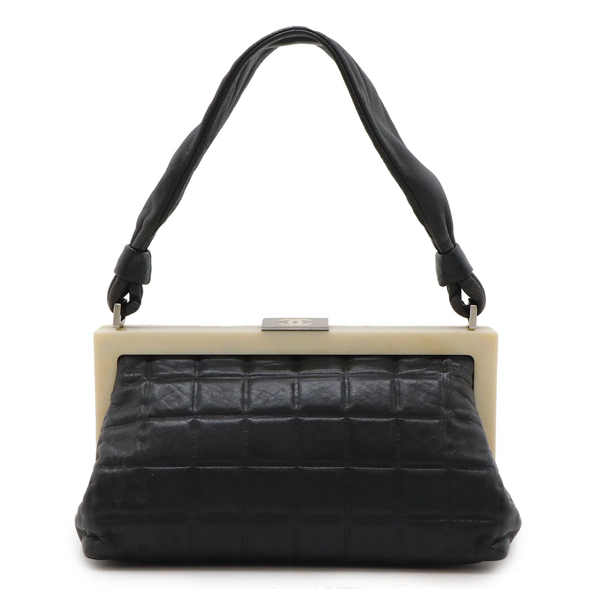 CHANEL シャネル チョコバー ココマーク ハンドバッグ ミニバッグ がま口 ガマ口 ラムスキン レザー ブラック 黒 アイボリー