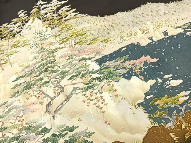 平和屋着物□本加賀友禅作家 柿本市郎 黒留袖 友禅 浜松文 正絹