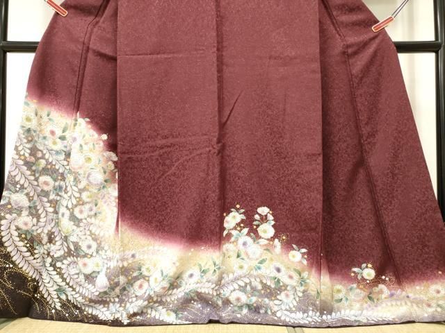 平和屋着物●訪問着　辻が花　暈し染め　金彩　銀通し地　正絹　逸品　DAAR0156yyy 平和屋着物○訪問着 辻が花 暈し染め 金彩 銀通し地 正絹 逸品