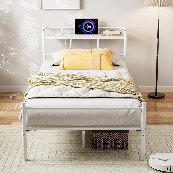 IKIFLY ベッドフレーム セミダブル パイプベッド 2口コンセント&USB充