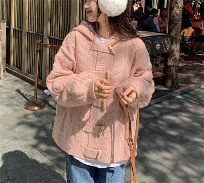 ニット セーター カーディガン アウター フード付き ロング