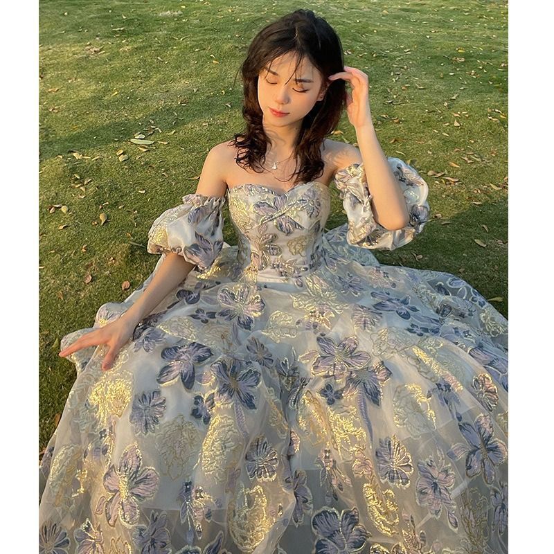花柄のロングドレス 華やか ロング ウェディング 二次会 舞台 パーティー イブニングドレス 撮影 かわいい お洒落 エレガント 大きいサイズ