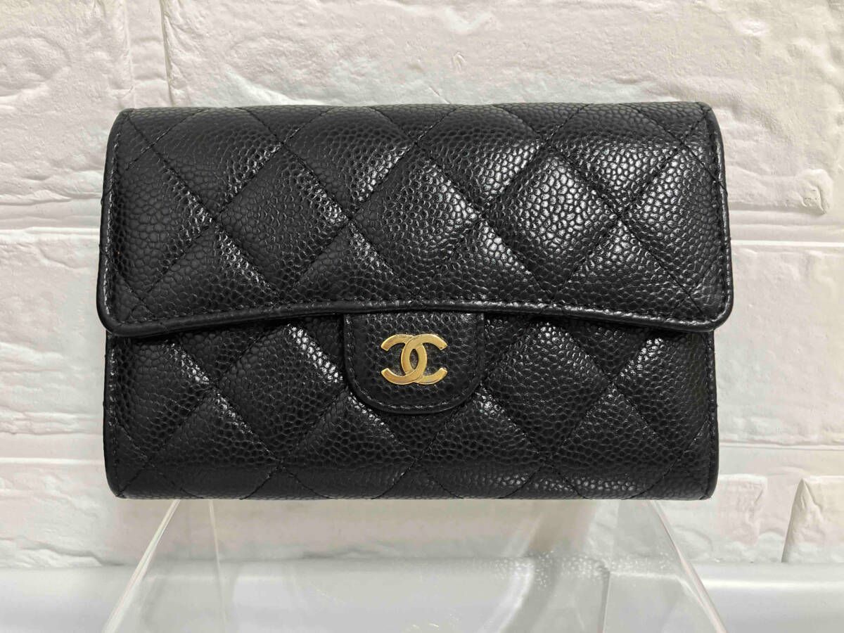 CHANEL シャネル マトラッセ キャビアスキン 三つ折り財布 カードポケット5