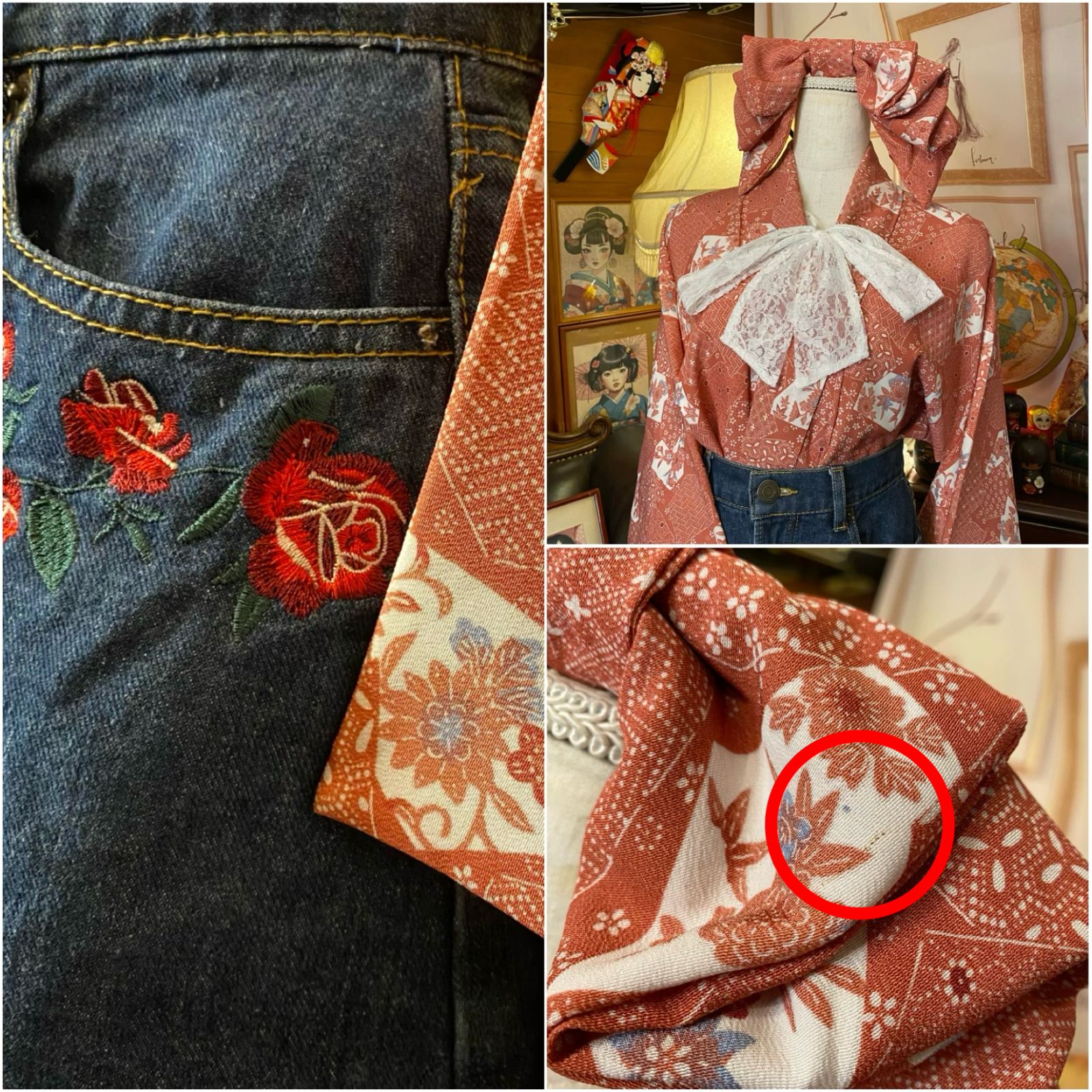 和洋折衷 着物 リメイク セットアップ ツーピース 2部式 コラージュ  