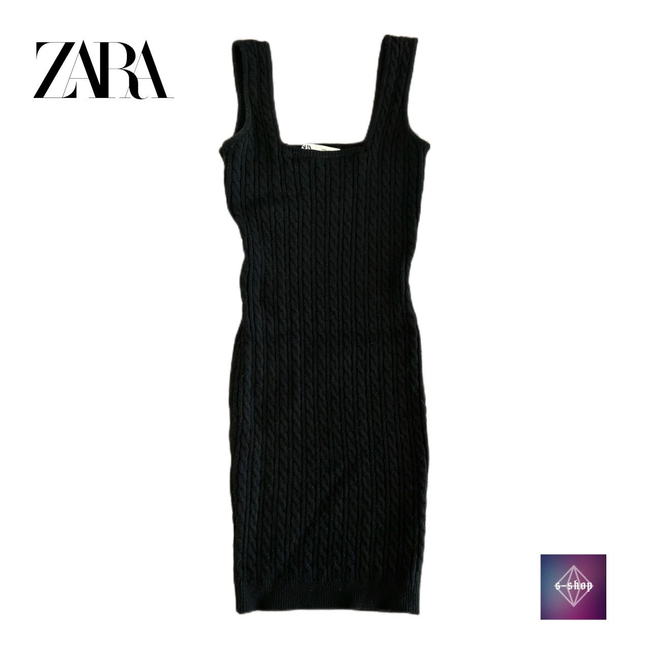 ZARA ザラ ノースリーブ ケーブルニットドレス ワンピース ブラック S ...
