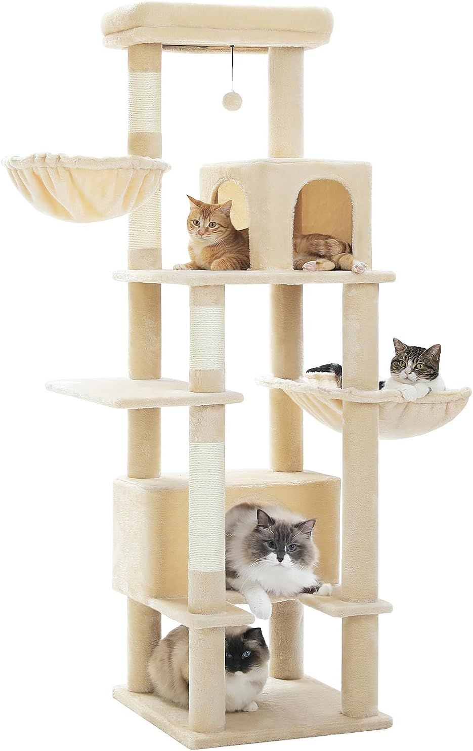PAWZ Road キャットタワー 多頭飼い 大型猫用 スリム 猫タワー 大型 爪研ぎ 麻紐 ハンモック 据え置き 省スペース 人気 おしゃれ かわいい シンプル おもちゃ 運動不足 安定 頑丈 大型猫 - ベー
