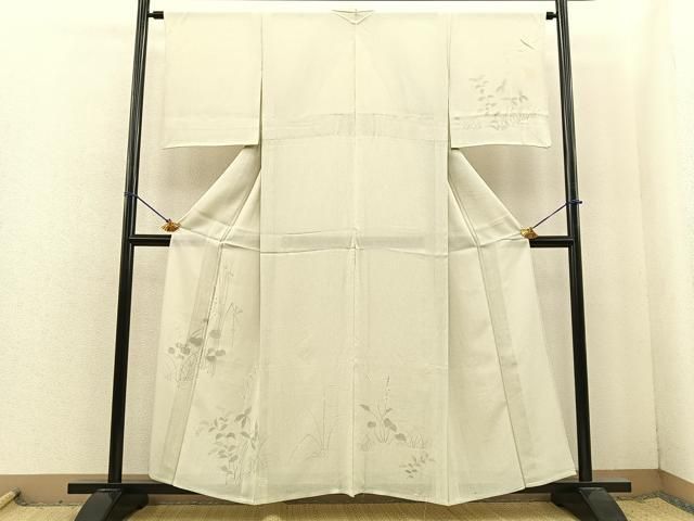 平和屋着物＊夏物 訪問着 縦絽 草花文 銀彩 正絹 逸品 BAAS8514fw  