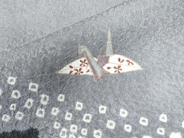 平和屋着物○訪問着 駒刺繍 絞り 源氏香 折り鶴 舞花文 銀通し地 正絹