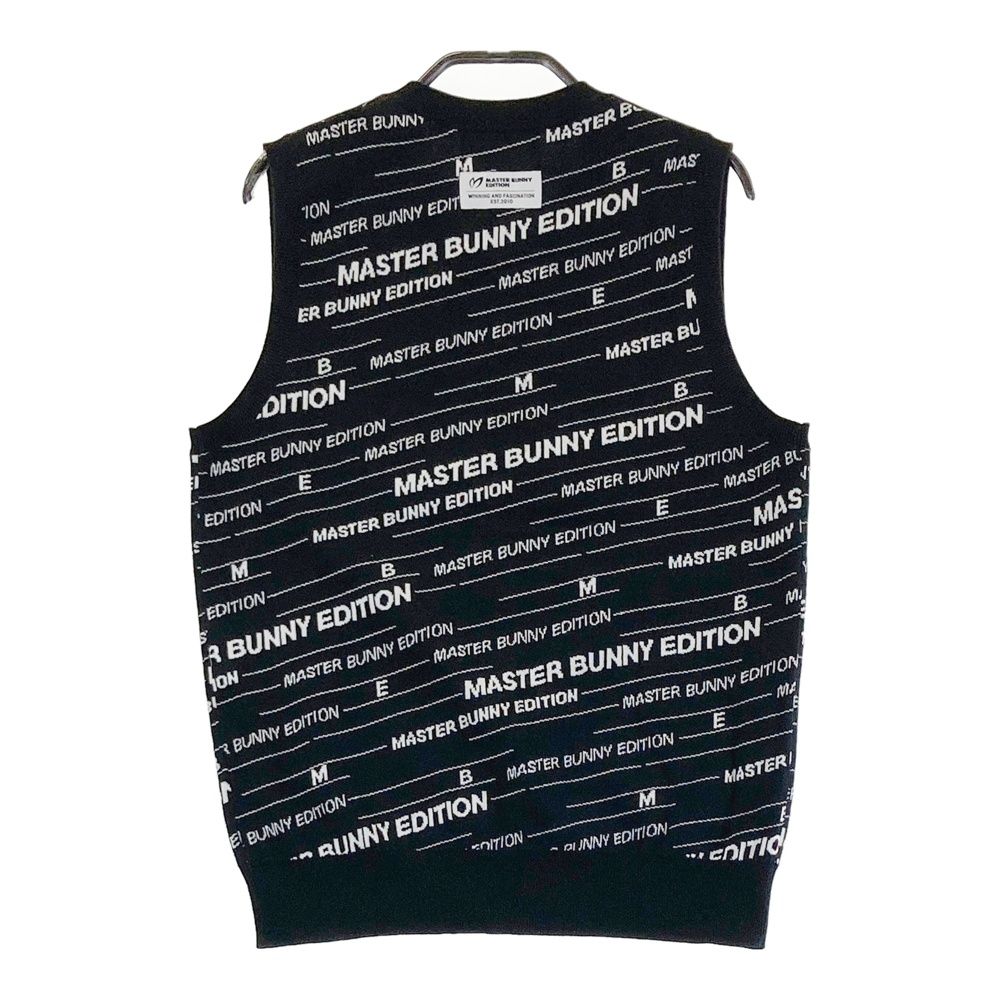 サイズ 0 MASTER BUNNY EDITION マスターバニーエディション Vネック ニットベスト ロゴ 総柄 ブラック系 240101479281 ゴルフウェア レディース ストスト