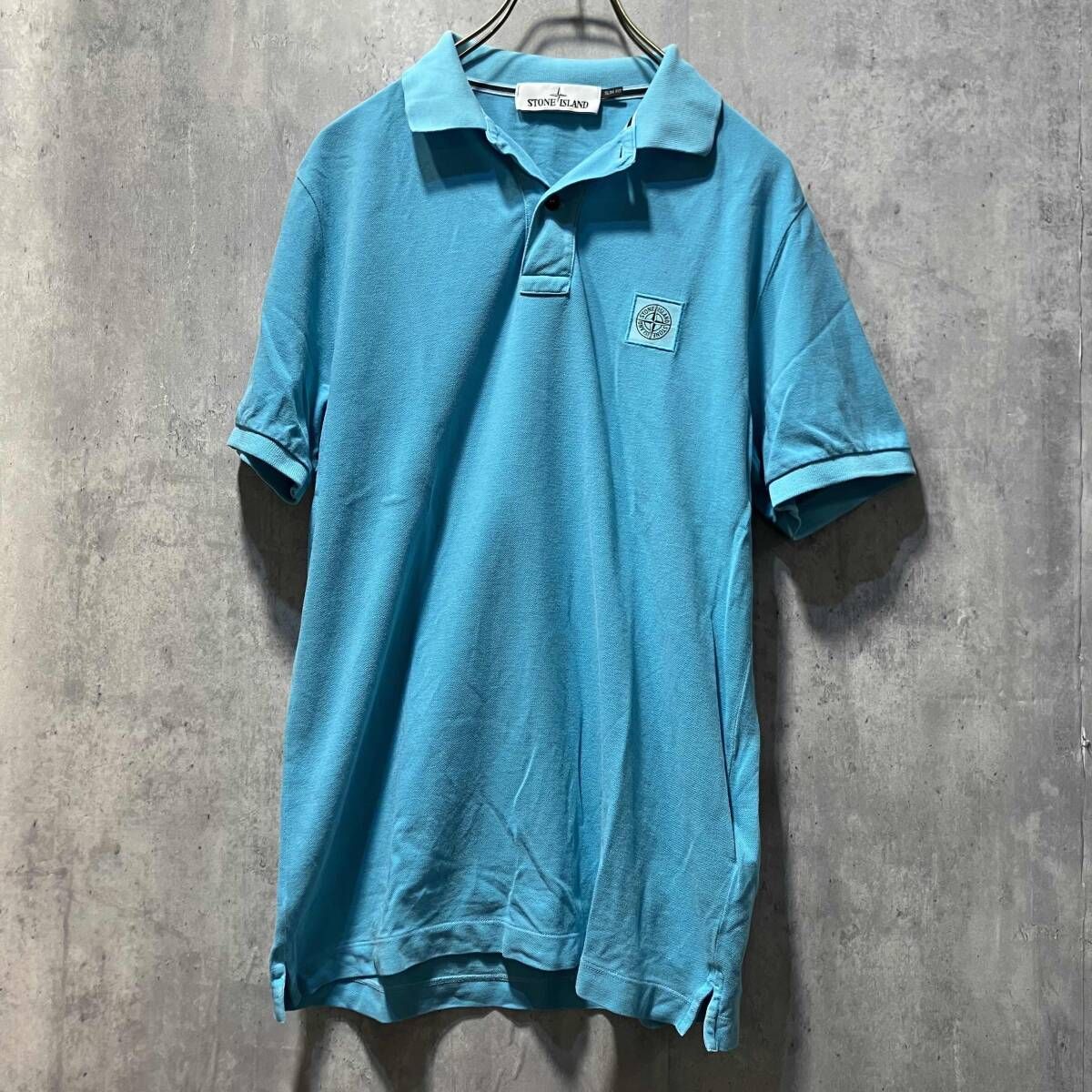 STONE ISLAND ロゴワッペンポロ SLIM FIT 半袖ポロシャツ M ブルー系