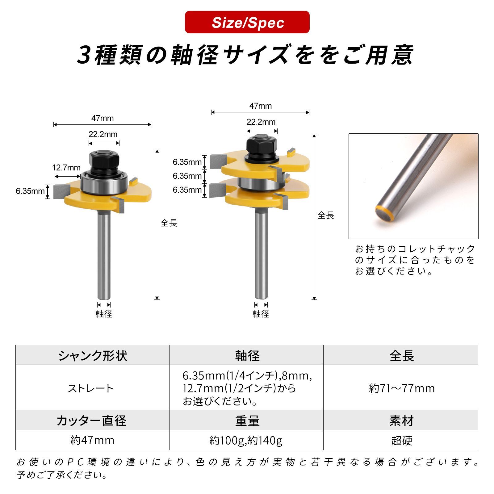 Morisho トリマー ビット セット t型 ほぞ カッター 溝 6.35mm 超硬 木工 工具 ガイド ベアリング ストレート シャンク 8mm軸