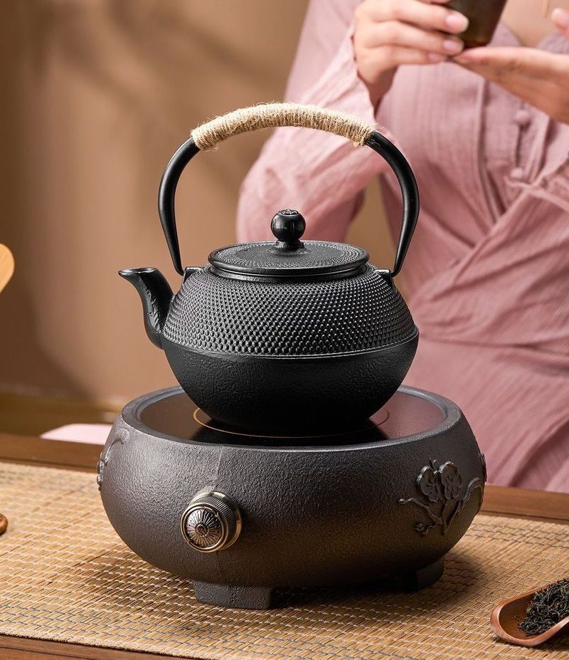 新作南部鉄器 老鉄瓶 提梁壺 新品 茶道具1.2L 銅製蓋 銅製取っ手