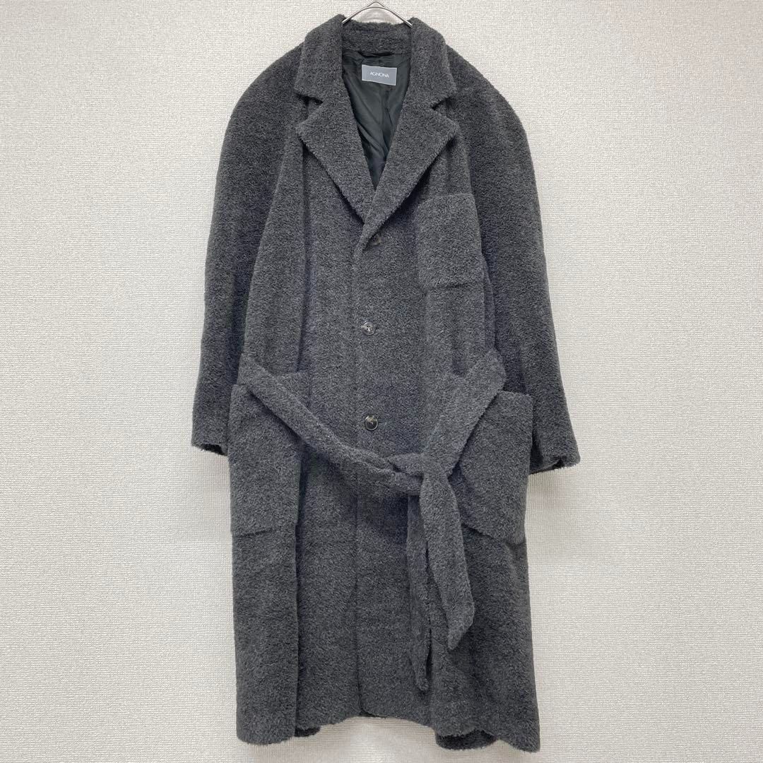 AGNONA アニオナ アルパカ ロングコート ベルト グレー 48 Lサイズ