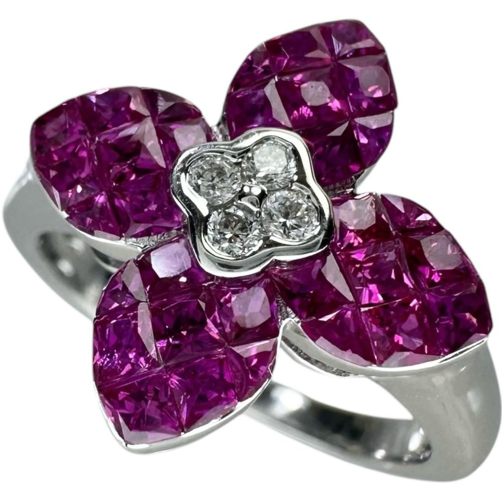 マスミカサハラ リング・指輪 フラワーモチーフ K18WG ルビー