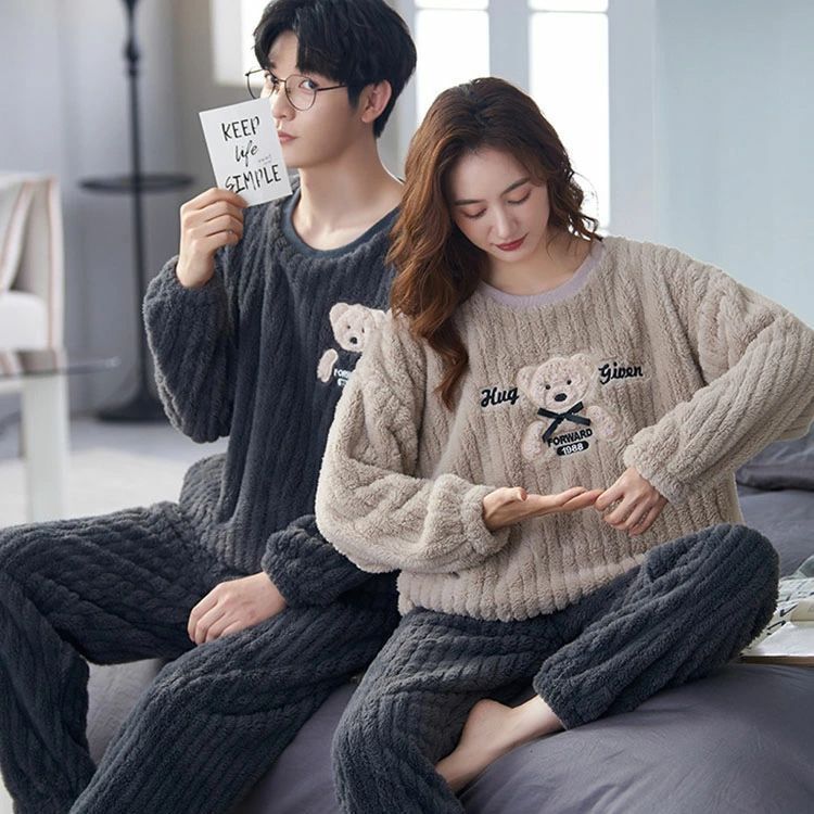2着セット ペアパジャマ 冬 クマ柄 もこもこ カップル ペア ルームウェア セット 長袖 ペアパジャマ カップル 秋冬 結婚祝い プレゼント ペアルック カップル パジャマ 冬 恋人 夫婦お揃い 結婚祝い クリスマス プレゼント ギフト