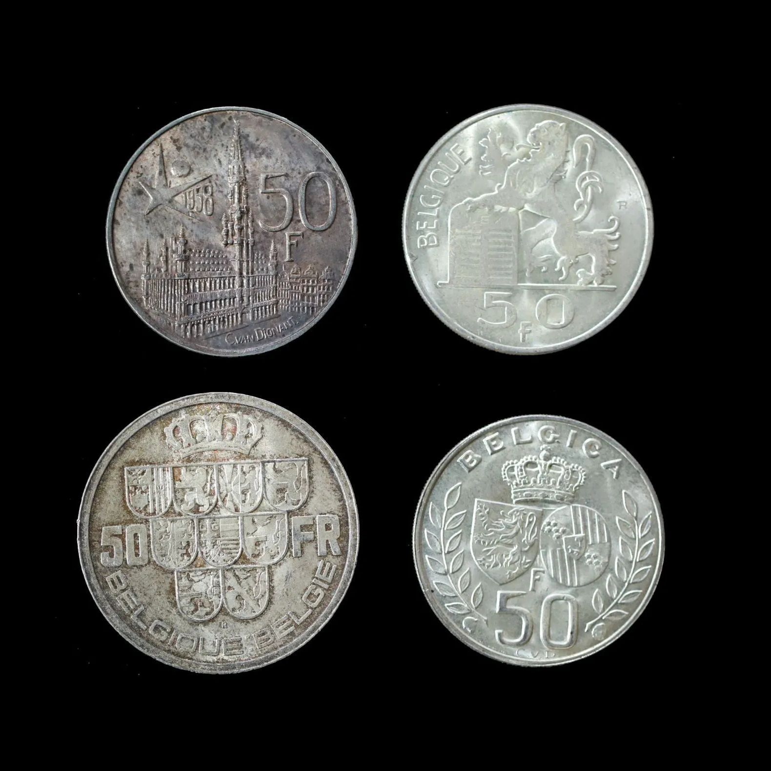 BELGIUM Kingdom ベルギー王国 50Francs 4PCS 50フラン 4枚組 銀貨