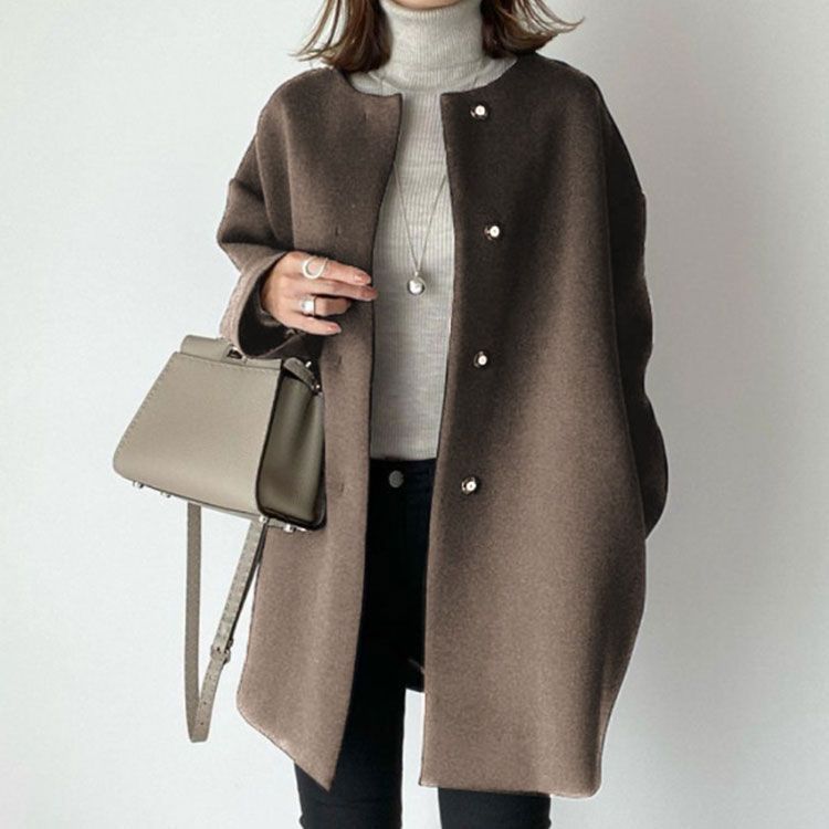 ノー コート レディース ジャケット 秋 冬 チェスターコート ロングコート 暖かい 長袖 羽織り アウター フロントボタン ドロップショルダー ボタン ミディアム 通勤 OL レディース 大人 amyz2545