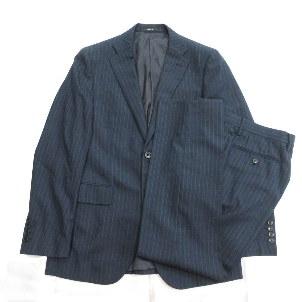 COMME CA ISM コムサイズム ウール ストライプ セットアップ スーツ ジャケット パンツ フォーマル 総裏 L 紺 ネイビー メンズ 古着
