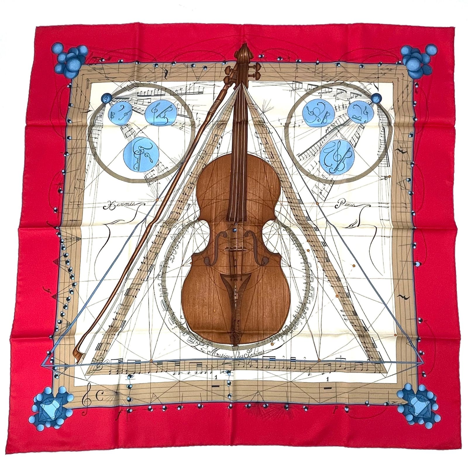 HERMES エルメス スカーフ シルク カレ90 球体が奏でる音楽 La Musique des Spheres レッド