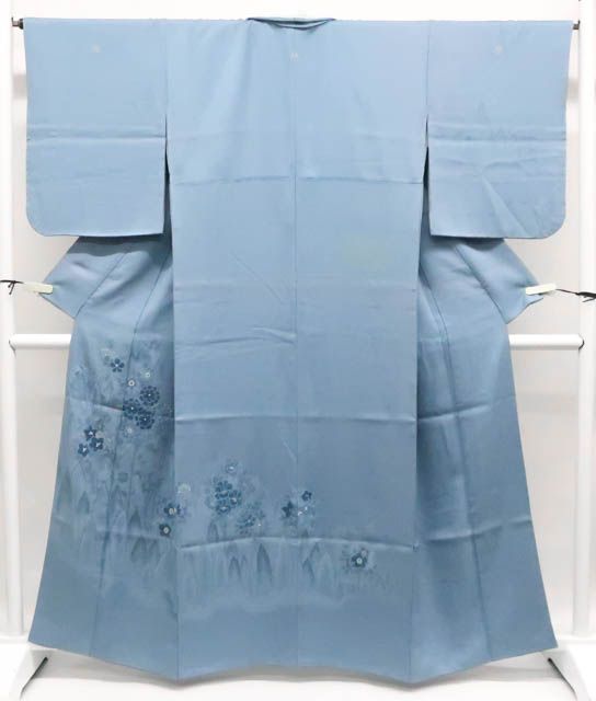 一輝堂】リサイクル着物 付下げ 三つ紋 花文 正絹 身丈約160cm