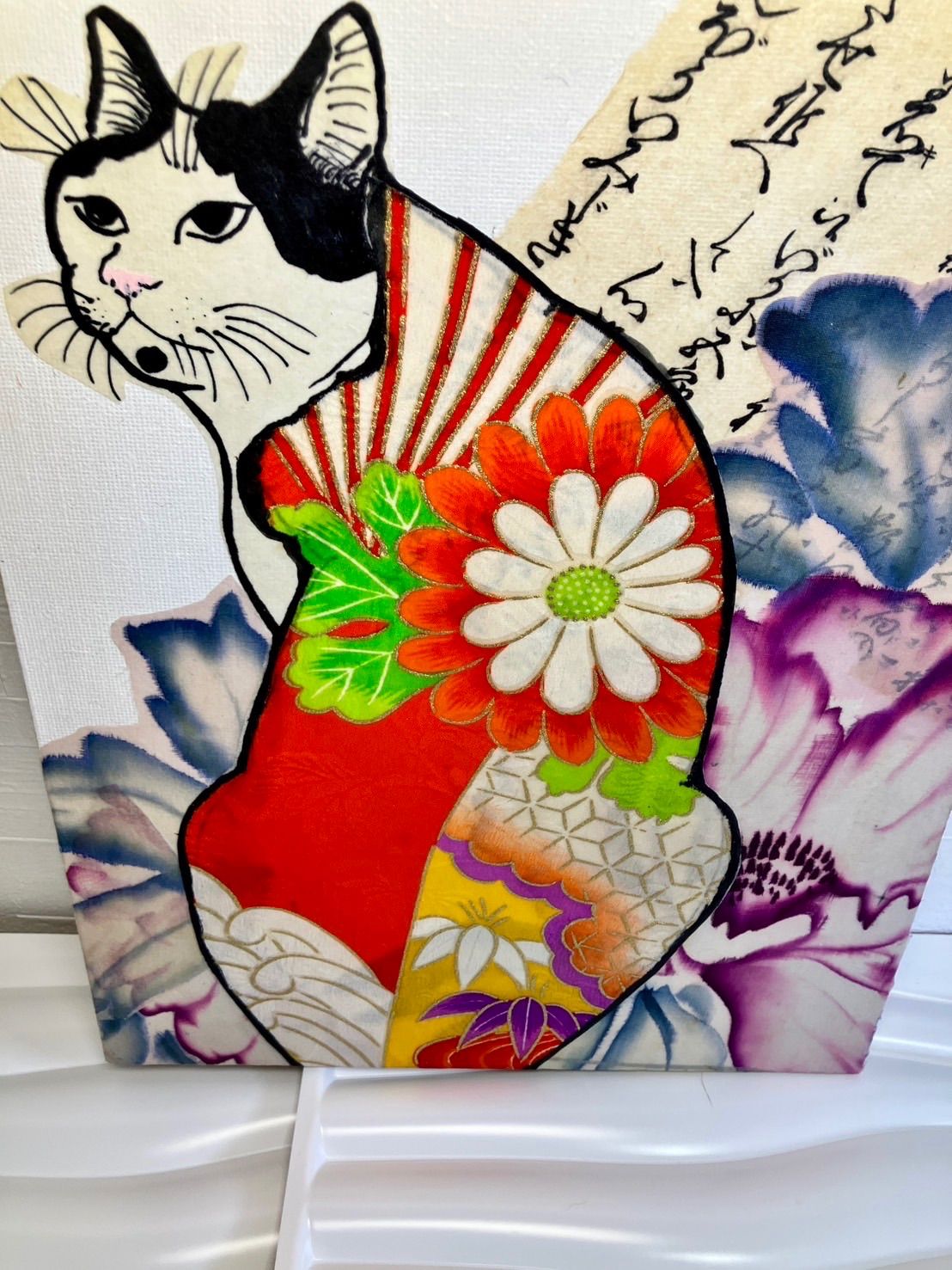 浮世絵猫切り絵アート 一貫貼り猫アートA4サイズ