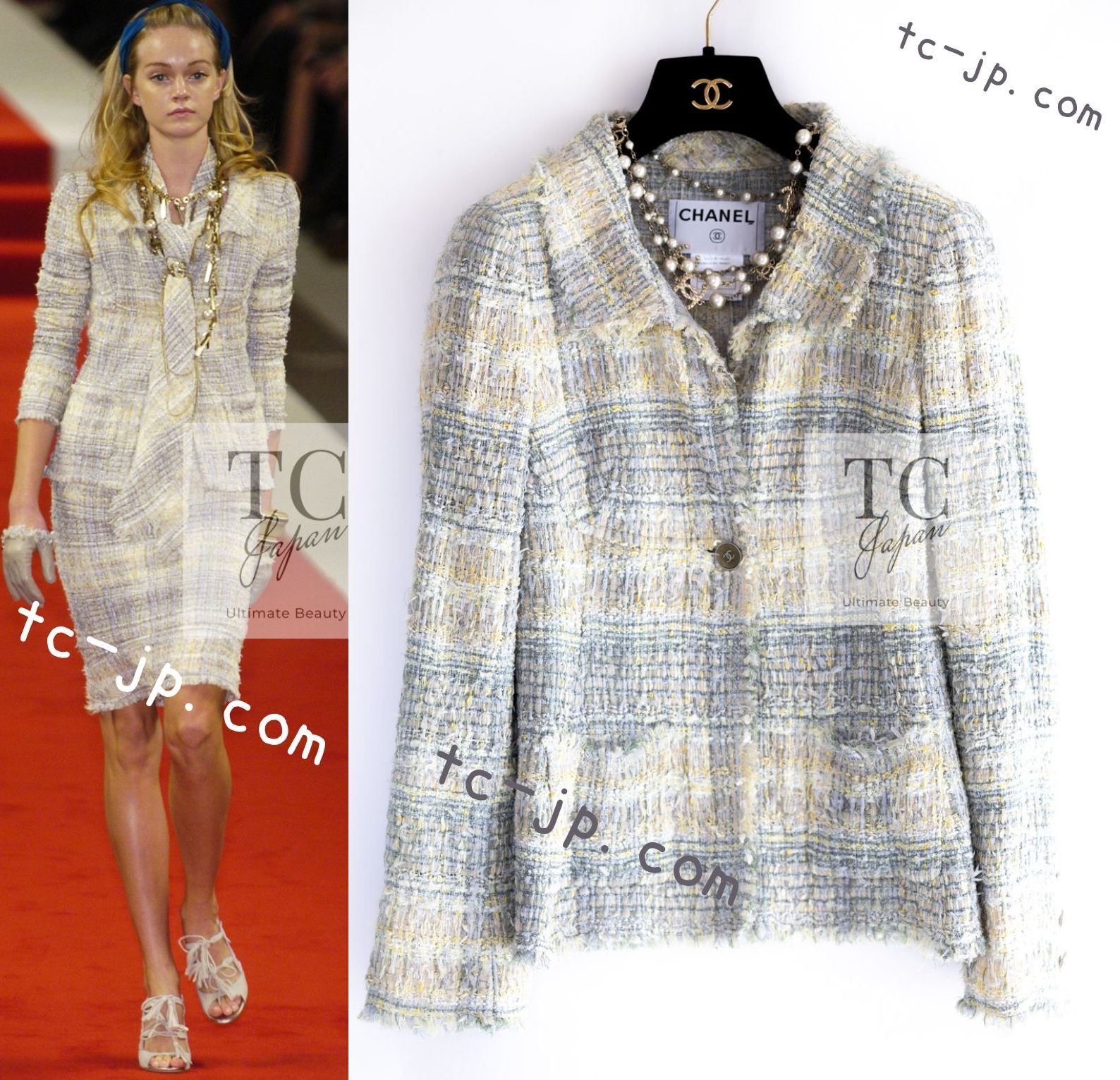 【ふるさと割】 シャネル ツイード ミント イエロー グレー CHANEL ジャケット ジャケット・アウター