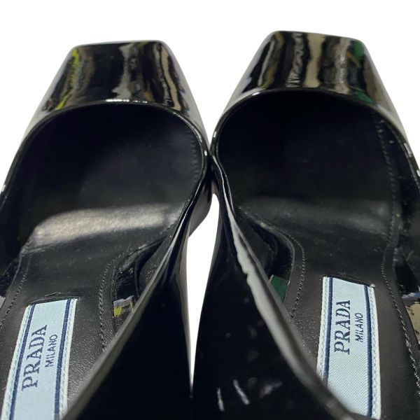 美品 プラダ PRADA ブロックヒールパンプス スクエアトゥ エナメル