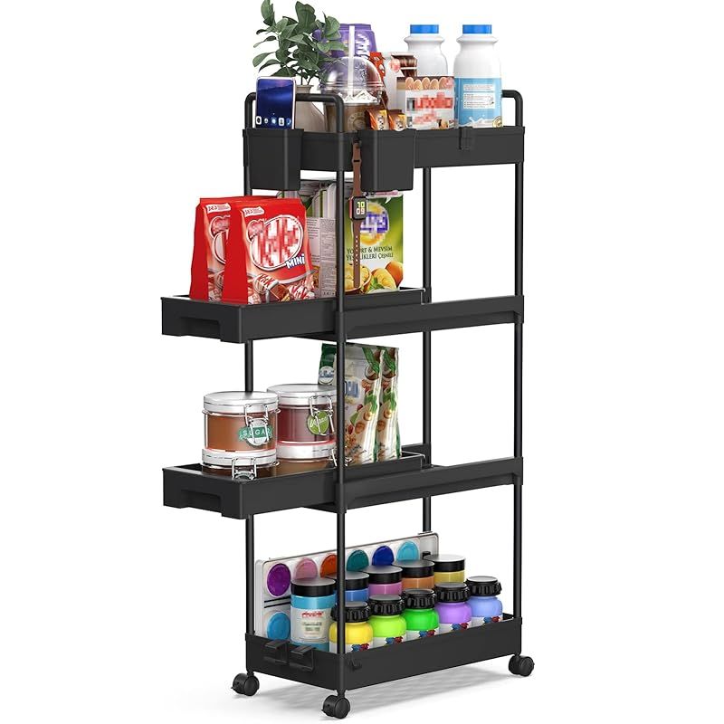 SPACEKEEPER キッチンワゴン 隙間収納 スリム 22cm 収納カップ 仕切板