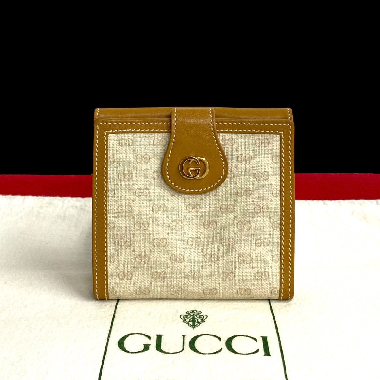 GUCCI オールドグッチ マイクロGG ダブルホック PVC 折財布 ベージュ GUCCI - GUCCI オールドグッチ マイクロGG ダブルホック PVC 折財布