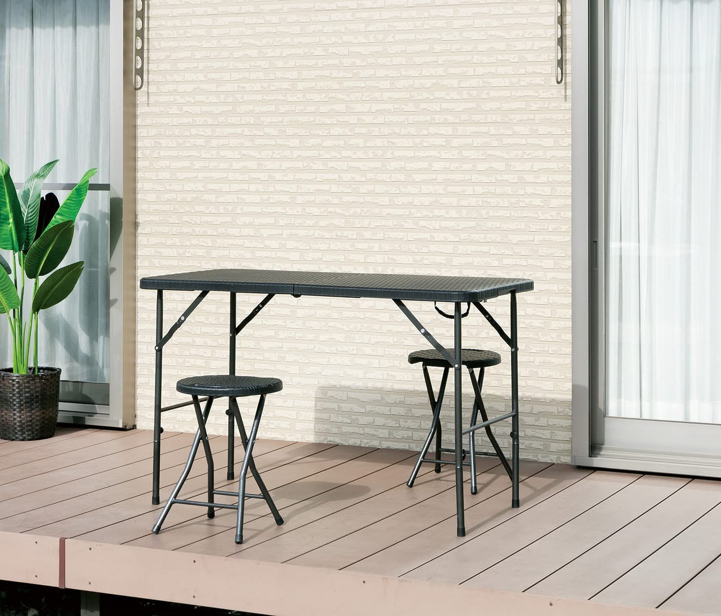 ラタンガーデンベンチ ブラック 折りたたみ ガーデンベンチ 幅179cm