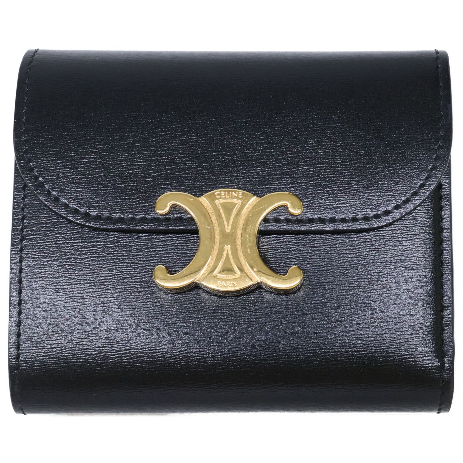 【極美品】 セリーヌ スモール フラップウォレット トリオンフ ブラック 極美品 セリーヌ トリオンフ スモールフラップウォレット レザー