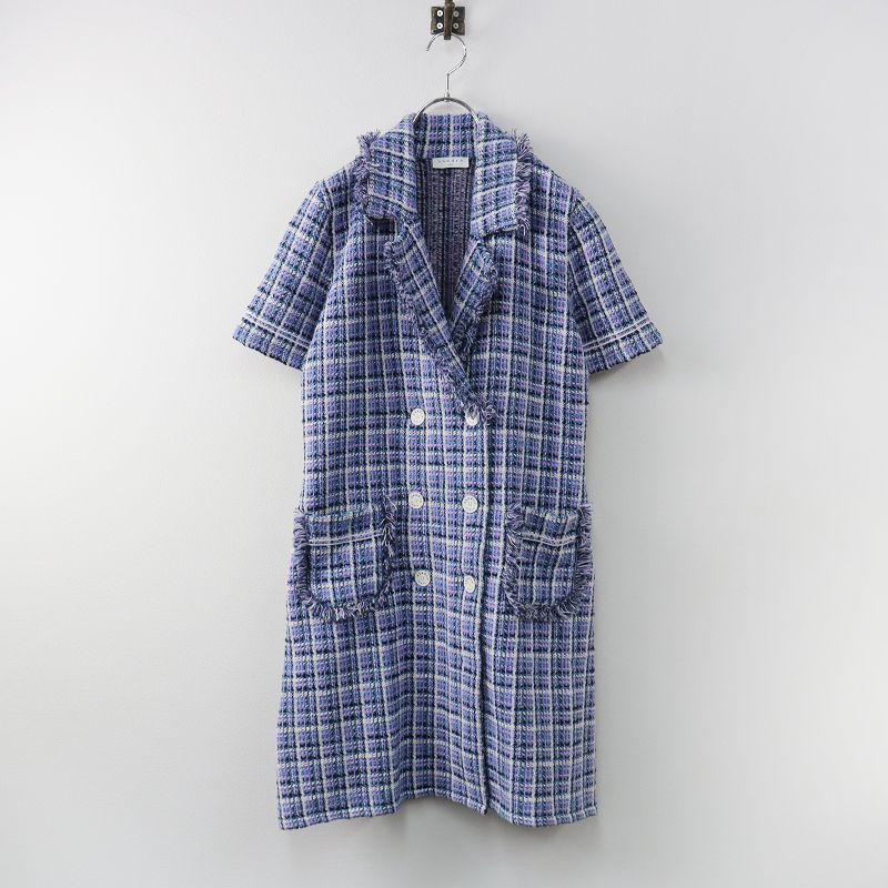 サンドロ SANDRO PARIS 2022AW Short Tweed Dress In Blue ツイード