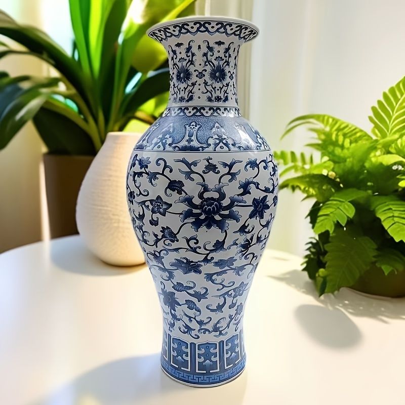 景徳鎮青花磁器の花瓶 - クラシックな丸いセラミックホームデコ