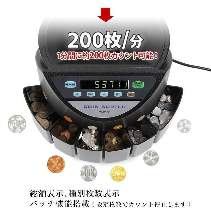 コインカウンター 自動 硬貨 計数機 電動 高速 コインソーター
