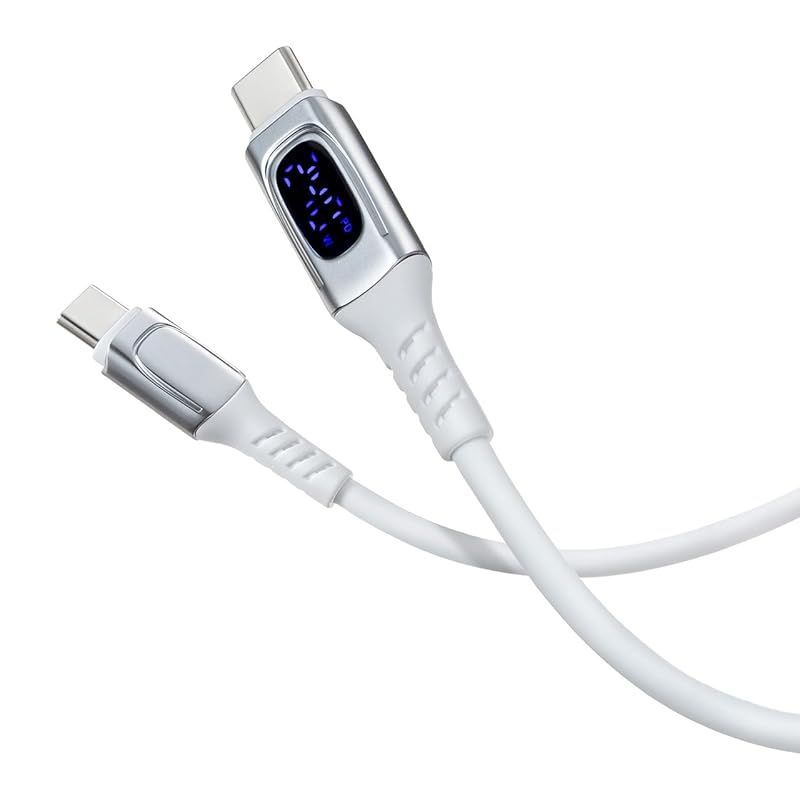 【新着商品】サンワダイレクト USB Type-C ケーブル PD 電力表示 機能付き PD対応 240W 急速充電 1m やわらかシリコンケーブル ホワイト 500-USB078 0