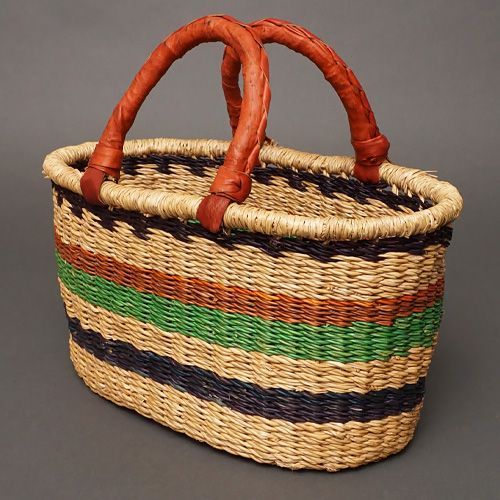 アフリカ　ブルキナファソ　楕円形　マルシェバスケット 2ハンドル　(XL) No.6　カゴ　籠　エレファントグラス