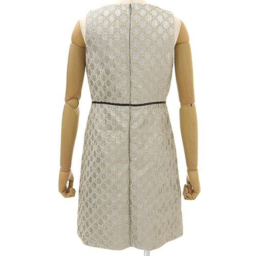 GUCCI(グッチ) GGラメ ショートドレス ワンピース ノースリーブ アパレル ファッション 38 コットン ポリエステル 金属繊維 シルバー銀 ベージュ 622982 レディース 40802139182【中古】【アラモード】