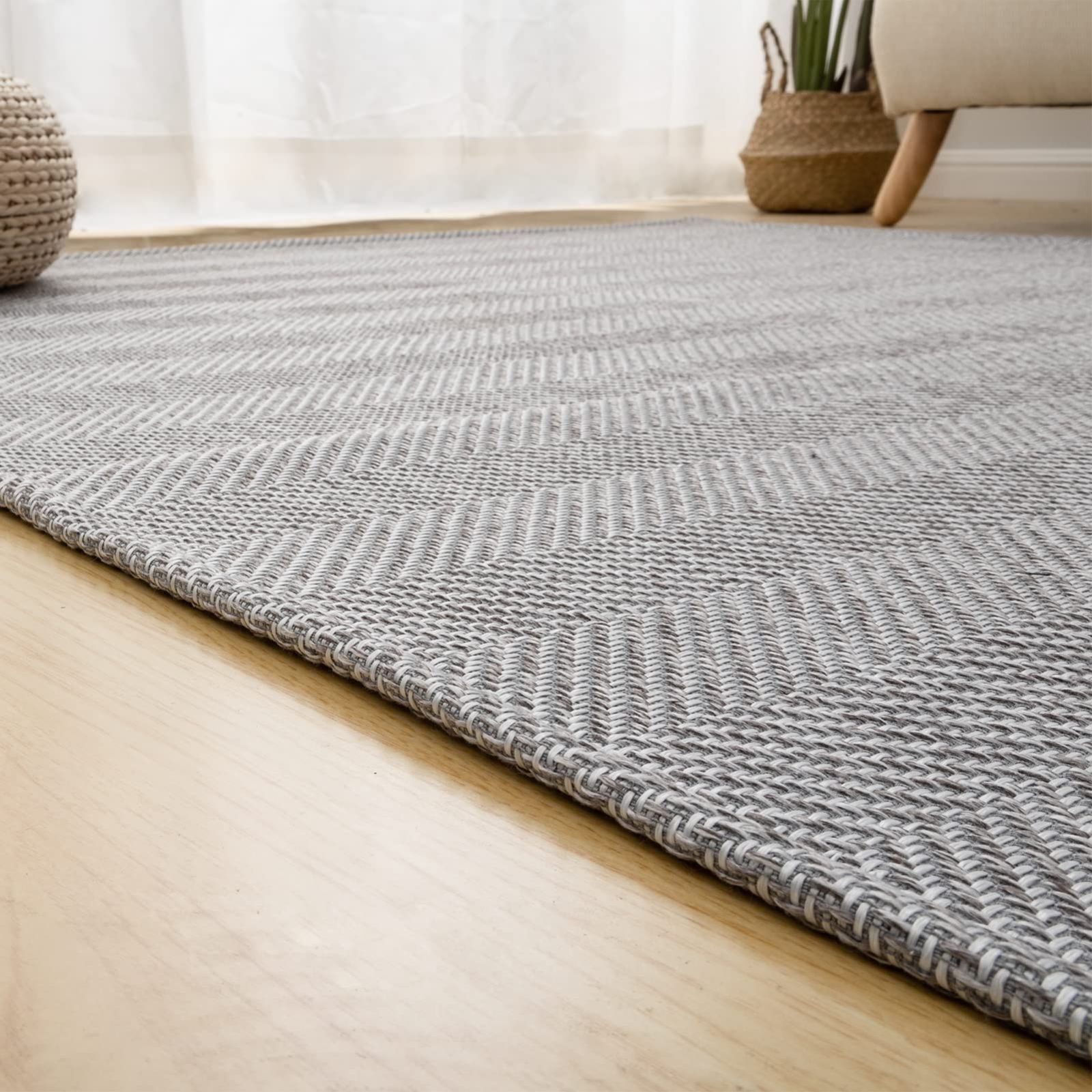 Size:約1.5畳_Color:グレー OIGAE ラグ カーペット 春 夏 130x190cm 1.5畳 ラグマット ヘリンボン柄 北欧 じゅうたん 無地調 模様 床保護 防音 リビング 滑り止め オールシーズン適用 安心素材 グレー