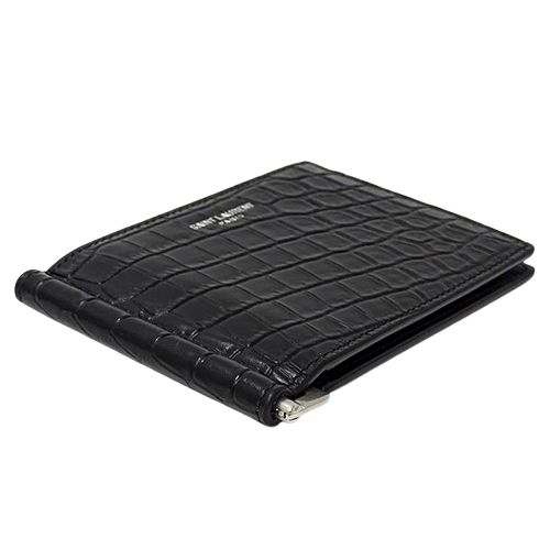 【未使用級】サンローラン マネークリップ 二つ折り財布 クロコ型押し ブラック 未使用級】サンローラン マネークリップ 二つ折り財布 クロコ型