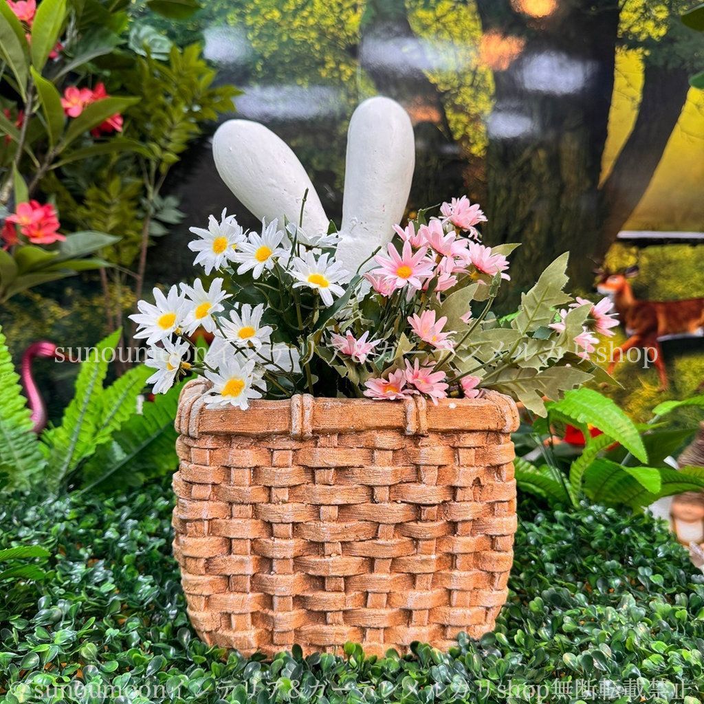 8-14 白 ガーデン ホワイト アニマル ウサギ バスケット風 かわいい ラビット おしゃれ 庭の装飾 樹脂 ガーデンインテリア うさぎ プランター 雑貨 お洒落 庭 植木鉢 インテリア ガーデニング ガーデン雑貨 鉢植え WWW_GEBZETESISAT_COM_TR