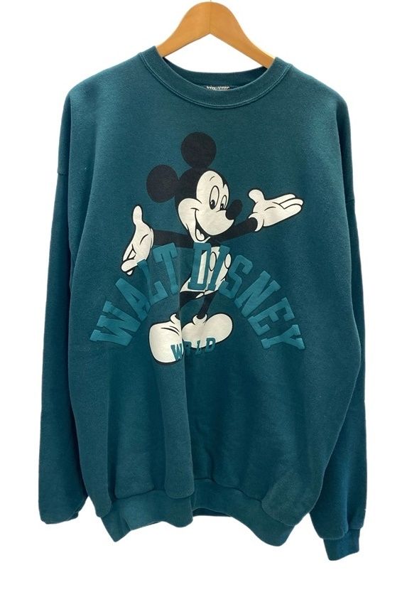 US古着 US古着 USA製 ディズニー Disney ミッキー Mickey 長袖 緑 スウェット グリーン フリーサイズ 101MT-3040