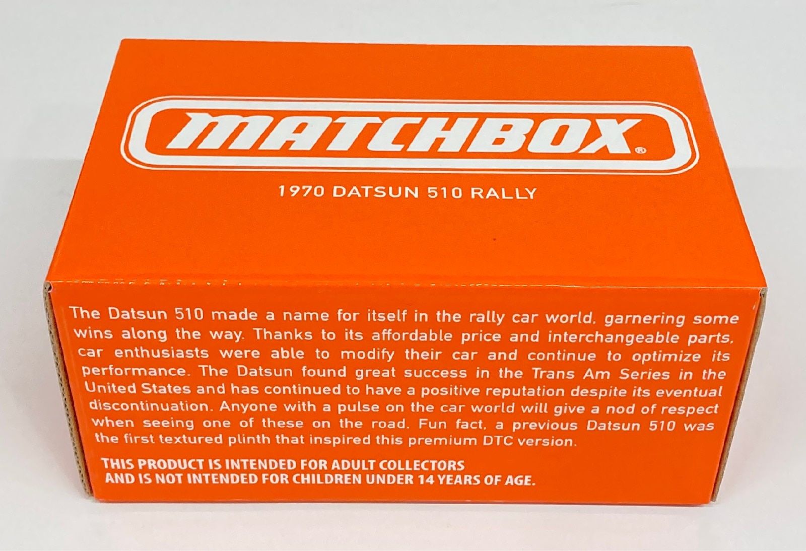 MATCHBOX 1/64 COLLECTORS 1970 Datsun 510 Rally BLACK/ORANGE