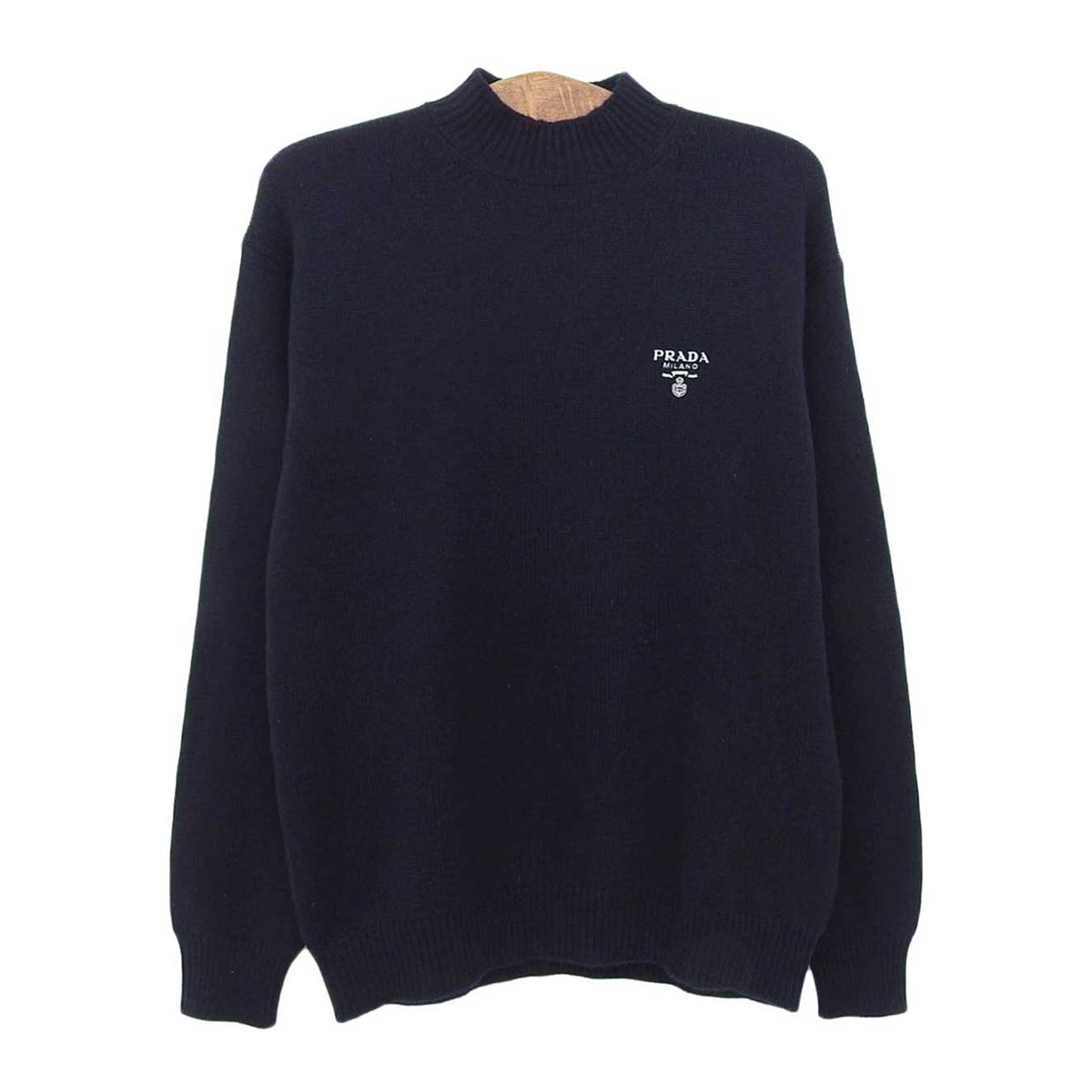 プラダ ロゴ エンブロイダリー カシミア ニット メンズ ネイビー 濃紺 PRADA アパレル 小物
