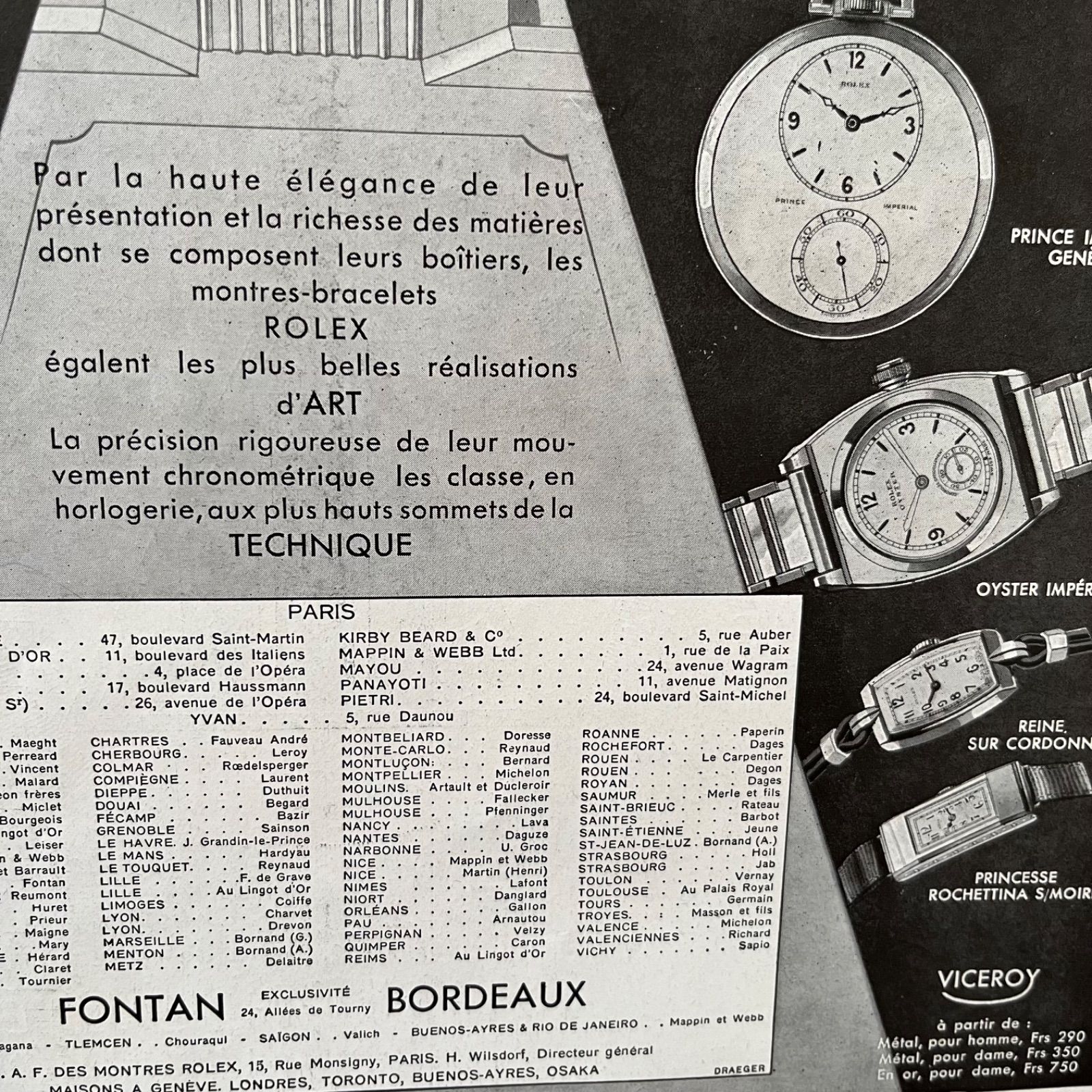 1937 広告＞ Rolex ロレックス ポスター ヴィンテージ アートポスター フレーム付き インテリア モダン おしゃれ かわいい 壁掛け ポップ  レトロ モノクロ モノトーン - メルカリ