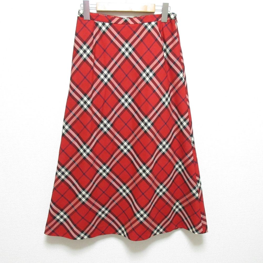 BURBERRY LONDON バーバリーロンドン チェック柄 Aライン ロングスカート サイズ38 レッド レディース 古着