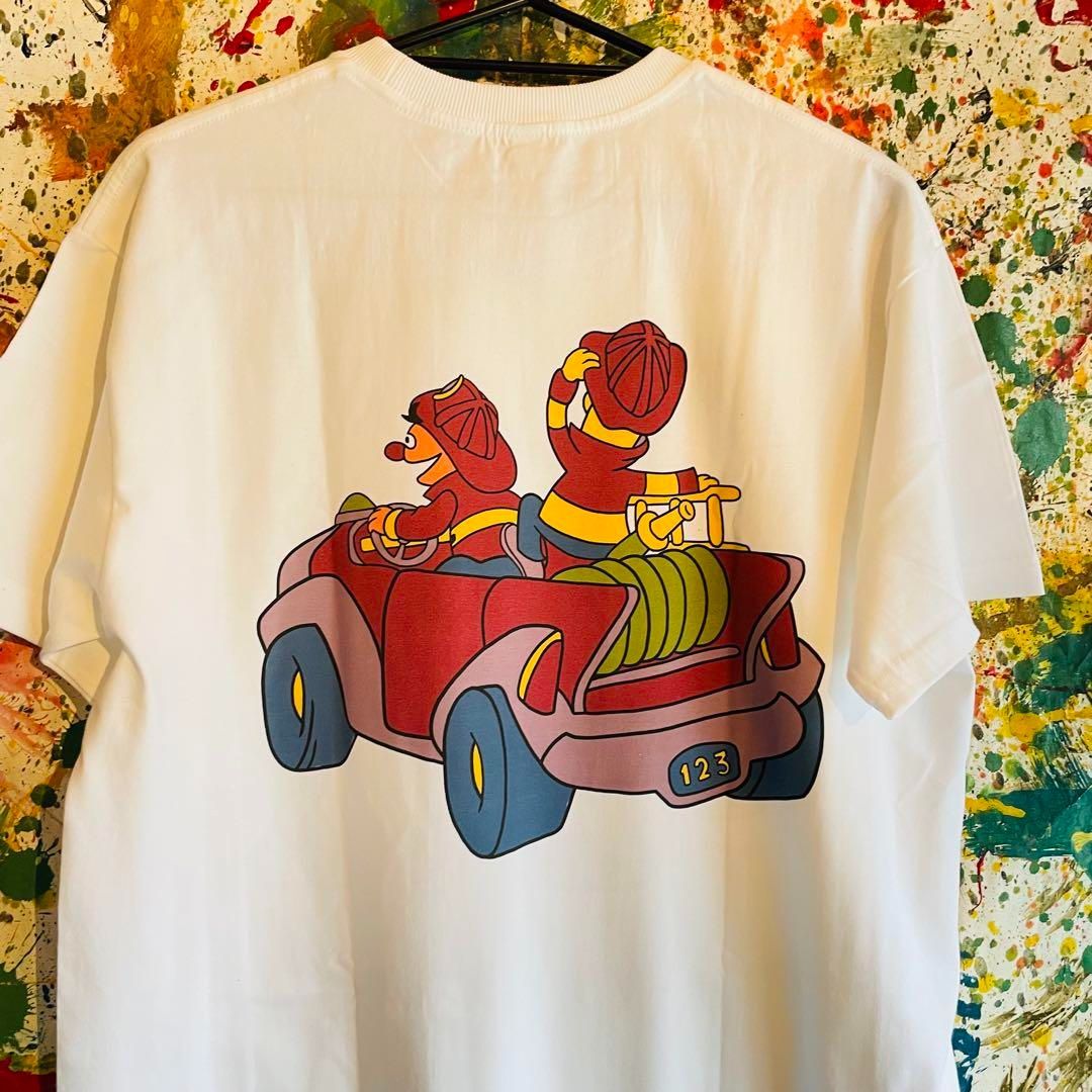 セサミストリート リプリント Tシャツ 半袖 メンズ 新品 個性的 黒 XL エルモ ビックバード クッキーモンスター オスカー バート アーニー